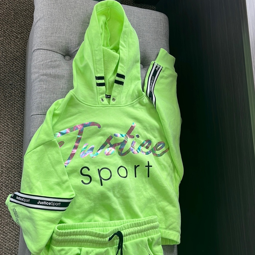 Justice neon green sweatsuit